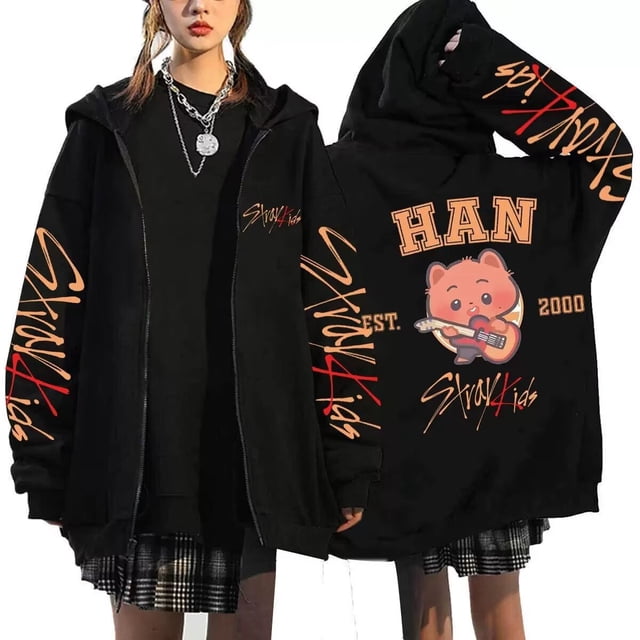 Sudadera con capucha y cremallera con estampado de tendencia Straykids Han Korea Poliéster