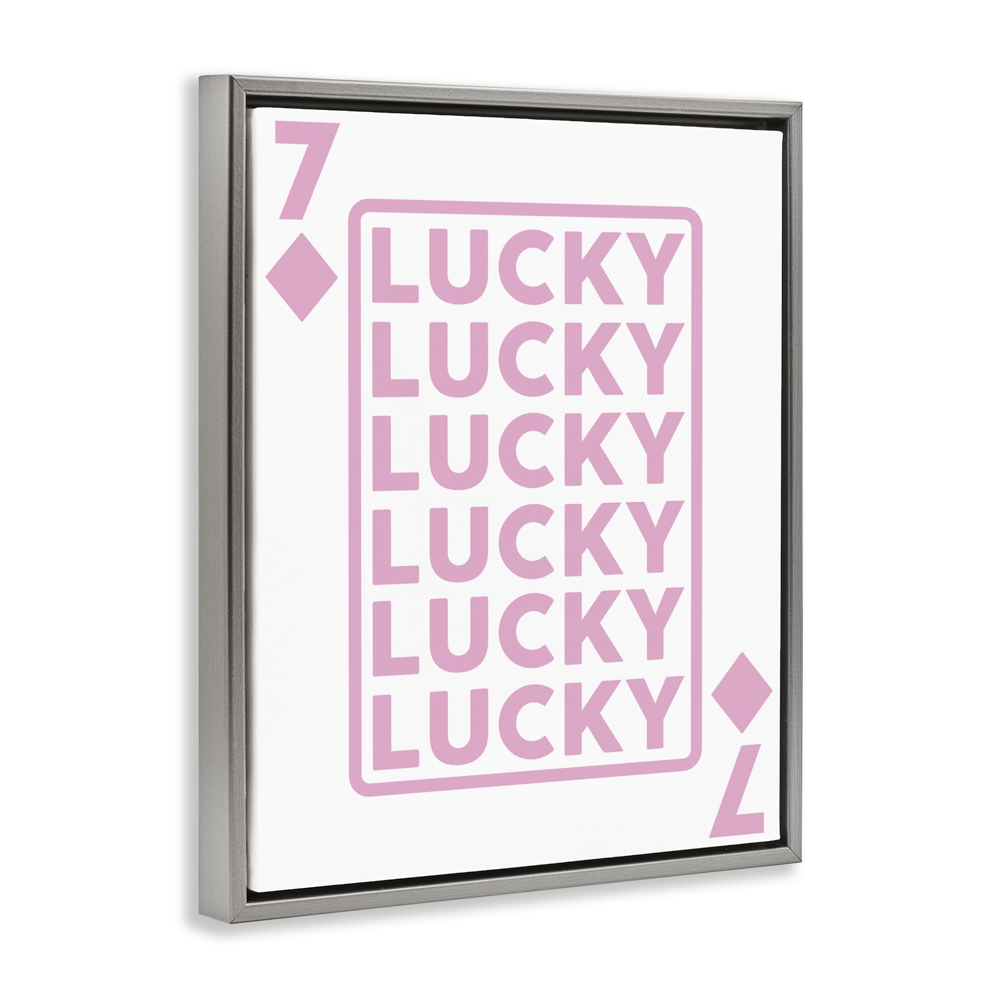 Stupell Industries Lucky Seven of Diamonds Entertainment Painting Gray Floater Framed Canvas Art Print Wall Art, 25 x 31