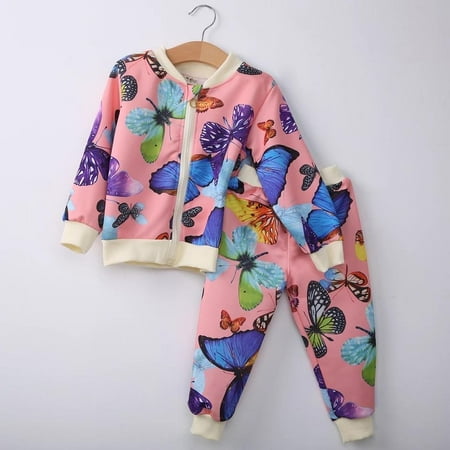 

VOGUE FASHION Little Fly Baby Girl Butterfly Tracksuit Zip-up Jacket with Pants