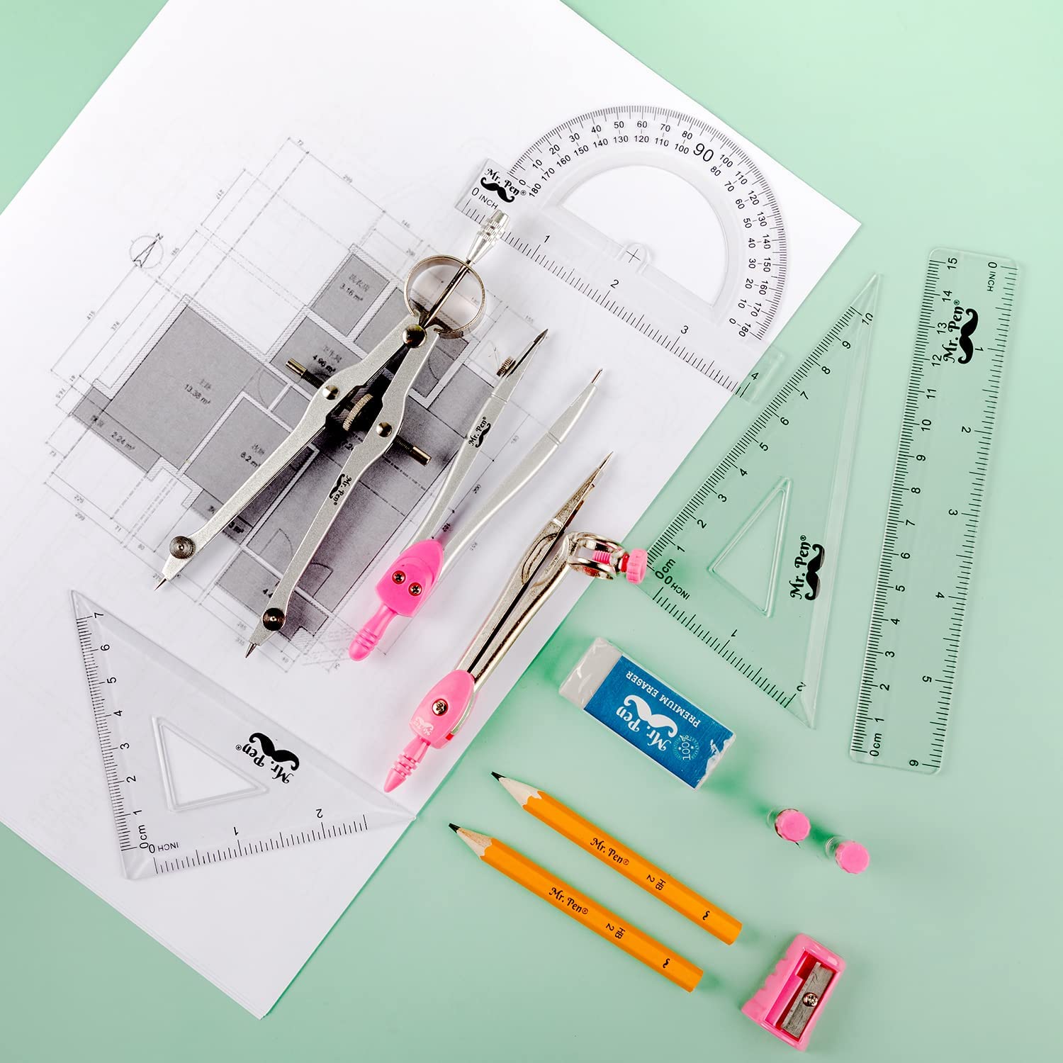 Mr. Pen Geometry Set with Compass, Rulers, Protractor photo 7