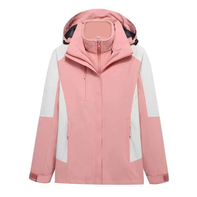 EQWLJWE Women'S Ski Jacket 3 In 1 Waterproof Winter Jacket Detachable Cap Snow Jacket Windproof Hooded With Inner Warm Thickened Insulation Mountaineering Suit Raincoat for Women Plus Size Clearance