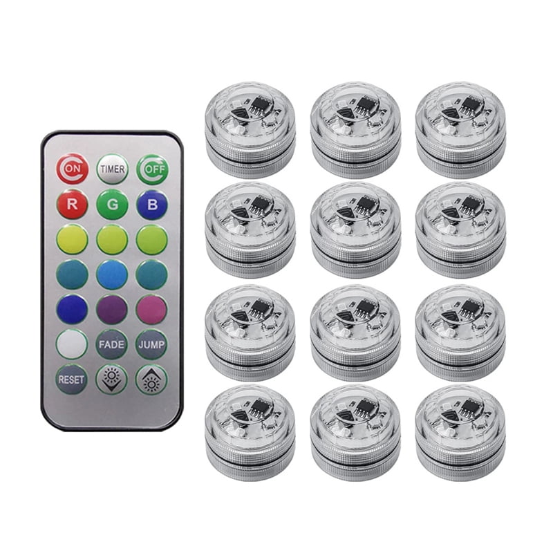 12Pcs Wireless Colorful LED Car Interior Light Remote Control Battery