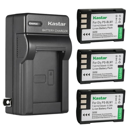 Kastar 3-Pack BLM-1 Battery and AC Wall Charger Replacement for Olympus BLM-1 BLM-1S BLM-01 BLM01 PS-BLM1 BCM-2 Battery Olympus HLD-2 HLD-4 Battery Grip Olympus C-5060 C-7070 E-3 E-30 E-300
