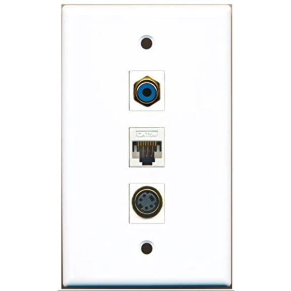 RiteAV - 1 Port RCA Blue and 1 Port S-Video and 1 Port Cat5e Ethernet White Wall Plate