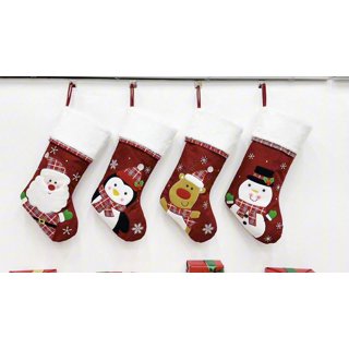 Lot de 2 bas de Noël en laine chaude rouge vert blanc pour décoration