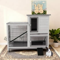 Rabbit Hutch Indoor Bunny Cage Outdoor with Urine Guards 2 Storey Mobile Guinea Pig Cage
