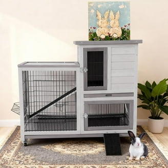 AECOJOY Raised Rabbit Hutch with No Leak Tray Run Indoor