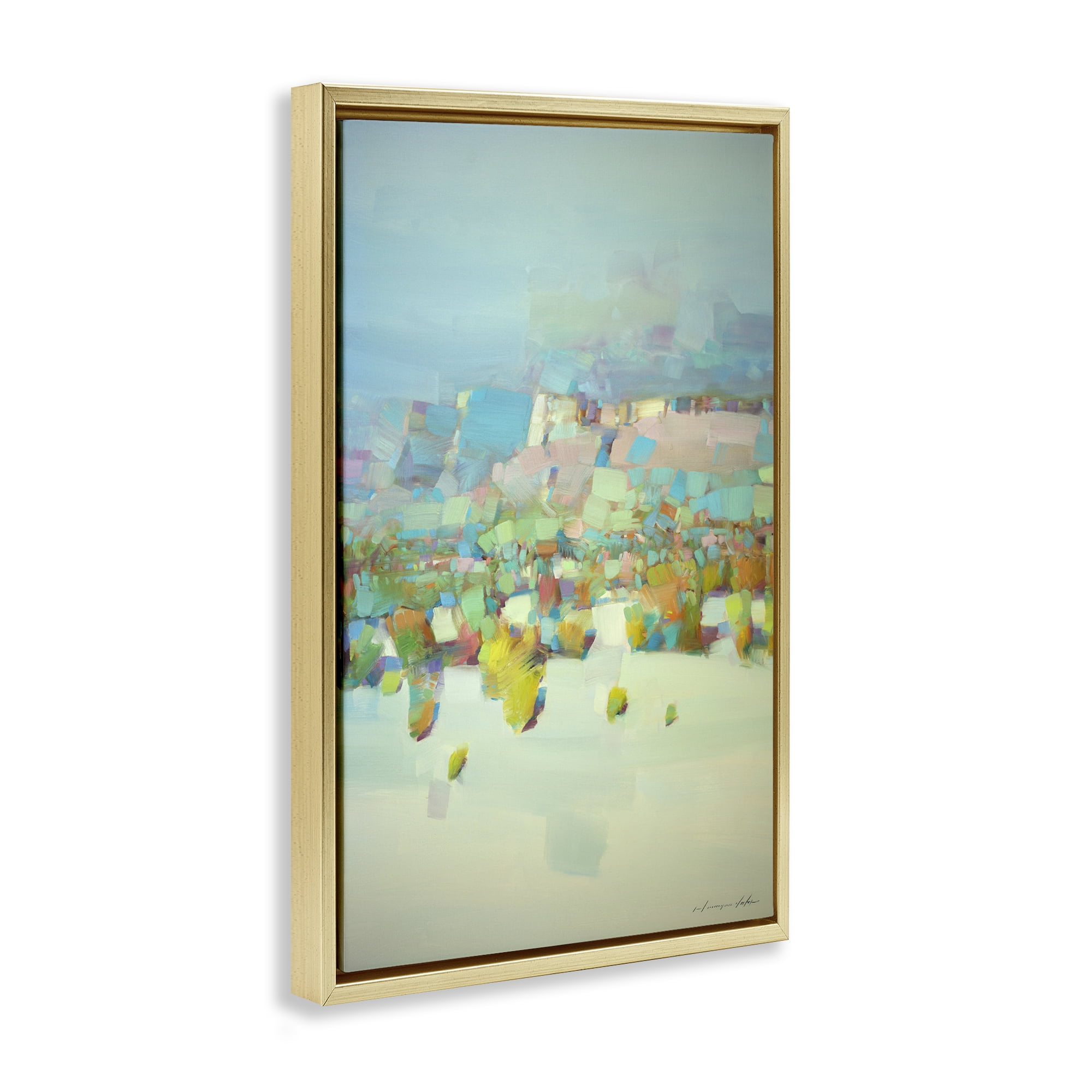 Stupell Industries Contemporary Beach Landscape Abstract Painting Gold Floater Framed Canvas Art Print Wall Art, 21 x 31