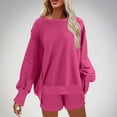 thumbnail image 2 of CFLVAEK Two Piece Outfits Women Shorts and Oversized Patchwork Long Sleeve Sweatshirts Fashion Fall Sweatsuits with Pockets Hot Pink L, 2 of 7