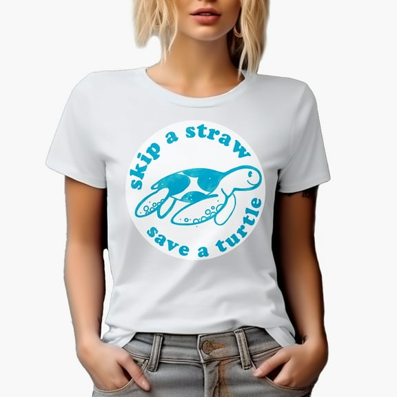 Skip a Straw, Save a Turtle, Earth Day & Environmentalist Art Merch Gift, White T-Shirt, Small