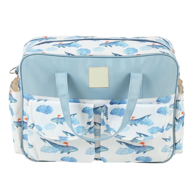 Sac Messager pour Maman, Sac Messager Léger pour Couches de Bébé Compartiment Imperméable Portable Sangle Réglable pour Extérieur Baleine Bleue