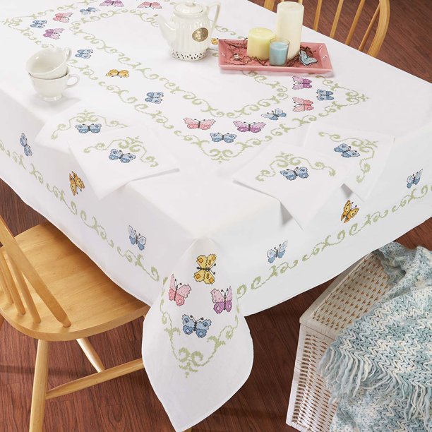 Craftways® Colorful Butterflies Table Runner Stamped CrossStitch