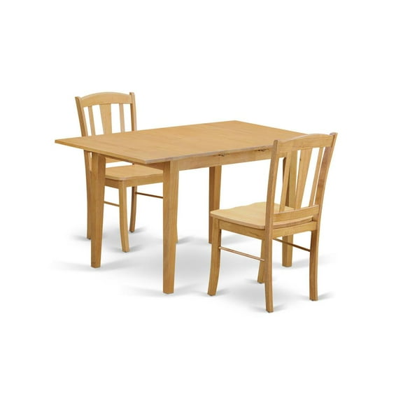 East West Furniture Norfolk 3-piece Wood Dining Table and Chair Set in Oak