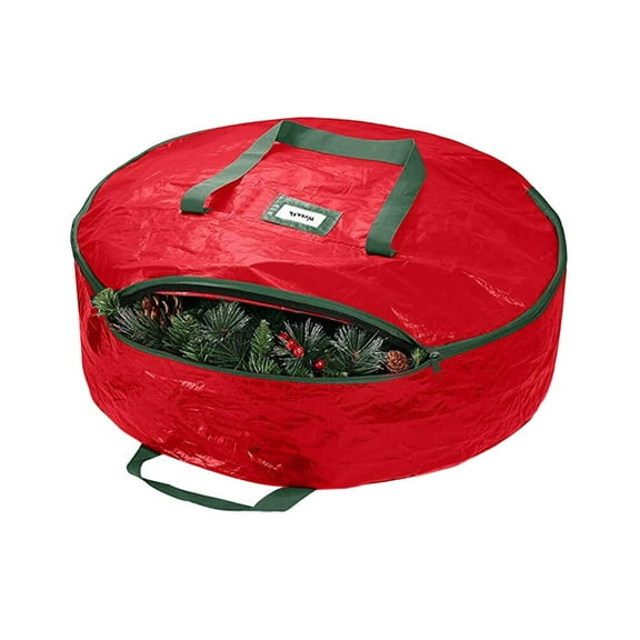 Christmas Wreath Storage Box 24 Inch, Hard Shell Protection with Dual Zippers and Handles, Holiday Decoration Storage Container for Wreaths and Garlands