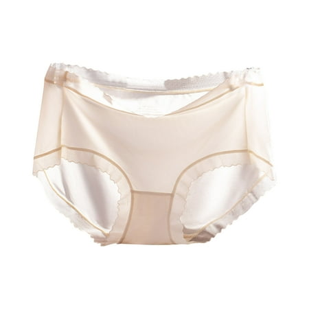 Ashirexll Underwear Women  Silk Underwear for Women Solid Color Lightweight Traceless Breathable Comfortable Mid Waist Panties for Women Yellow Free Size