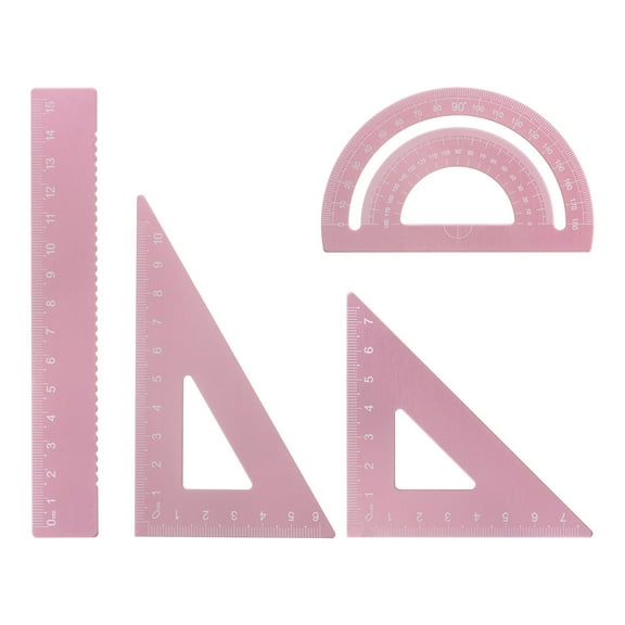 Geometry Set 15cm 4pcs Laser Engraving Metal Ruler Set, Pink