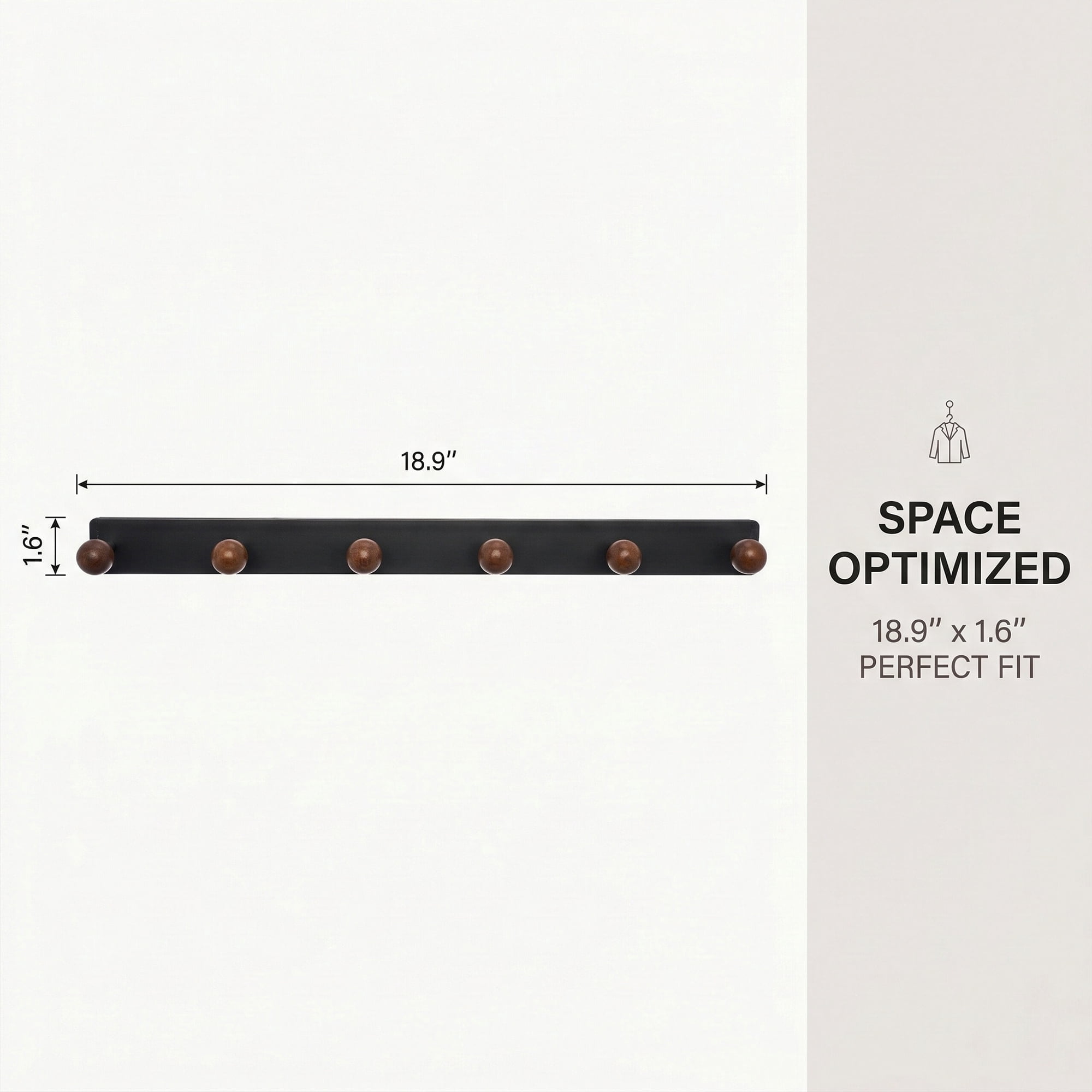 Unique Bargains Coat Rack Wall Mount Aluminum Wood Hook for Entryway Black 18.9"x1.6"
