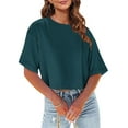thumbnail image 3 of Tungbrin Women's Summer Crop Tops Half Sleeve Drop Shoulder Round Neck T-Shirts Solid Color Loose Comfy Casual Blouse, 3 of 7