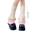 thumbnail image 3 of Aesthetic Women Color Block Leg Warmer Long Socks Knitted Baggy Loose Flared Leg Covers with Cute Balls Bows Streetwear, 3 of 5