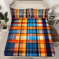 thumbnail image 2 of Castle Fairy Teens Adults Blue Orange Checkered Queen Sheet Sets,Stripes Plaid Bed Set, 2 of 7