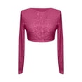 thumbnail image 2 of Womens Tops Sequin Top Glitter Party Club Jumper Long Sleeve Crew Neck Crop Skinny Sparkly Tee Crop Tops for Women, 2 of 5