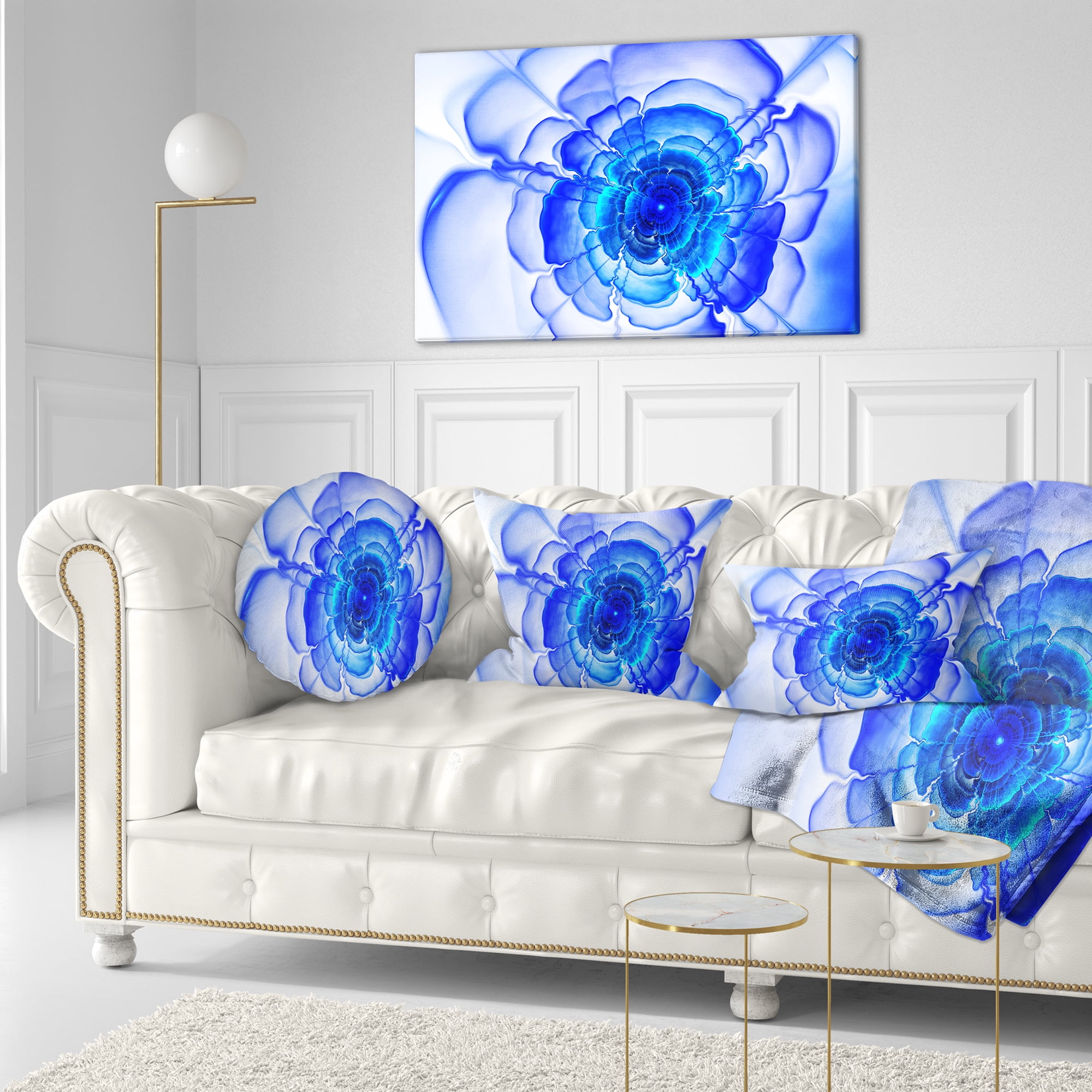 Designart Large Blue Fractal Flower Petals - Floral Throw Pillow - 12x20