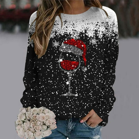 WXLWZYWL Oversized Christmas Sweatshirts for Women 2024 Ugly Christmas Sweaters Cute Reindeer Graphic Crewneck Pullover Tops