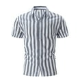 thumbnail image 2 of Mens Hawaiian Shirt Short Sleeve Striped Button Down Lapel Top Summer Casual Yarn Dyed Holiday Soft Beach Shirts for Men Grey S, 2 of 6
