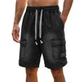 thumbnail image 5 of XIAONU Mens Solid Denim Shorts Elastic Waist Side Pockets Shorts, 5 of 5