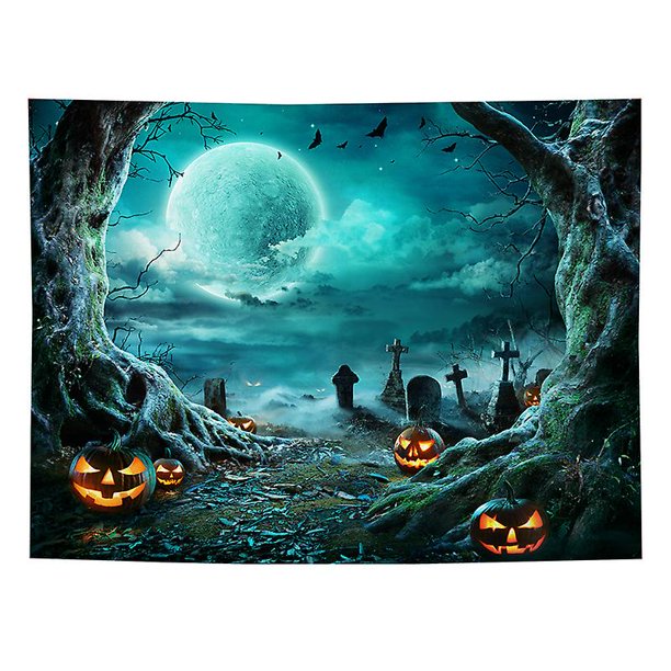 Tela de poliéster impermeable de luna llena de bruja voladora de Halloween (1 unidad)