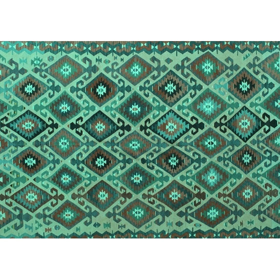 Ahgly Company Machine Washable Indoor Rectangle Persian Turquoise Blue Traditional Area Rugs, 7' x 10'