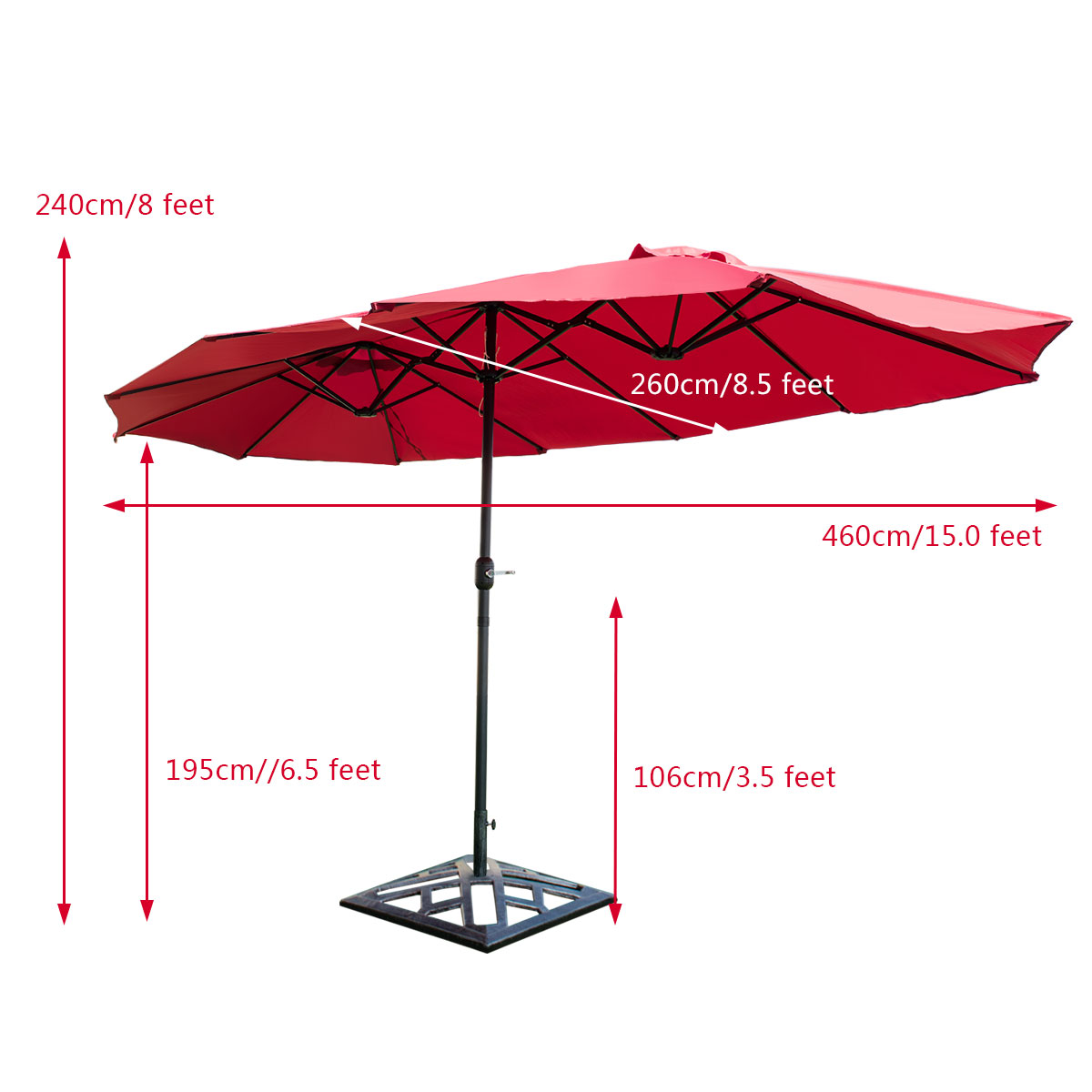 Gymax Fashion Outdoor Patio Umbrella 15' Market Umbrella Double-Sided with Crank