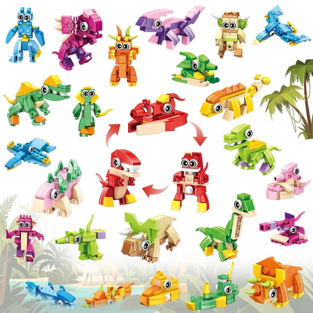 Set de construcción BOPEGOLO, paquete de 24 unidades, minidinosaurios 3 en 1 para niños