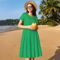 thumbnail image 4 of Salouo Forestgreen for Women's Short Sleeve Summer Dress, Pleated Loose Swing Knee Length Dresses with Pockets, 4 of 6