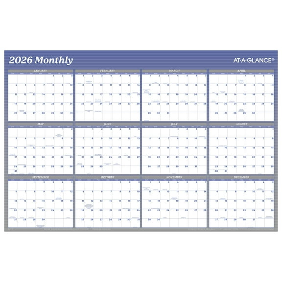 AT-A-GLANCE 2026 Vertical Horizontal Reversible Erasable Yearly Wall Calendar