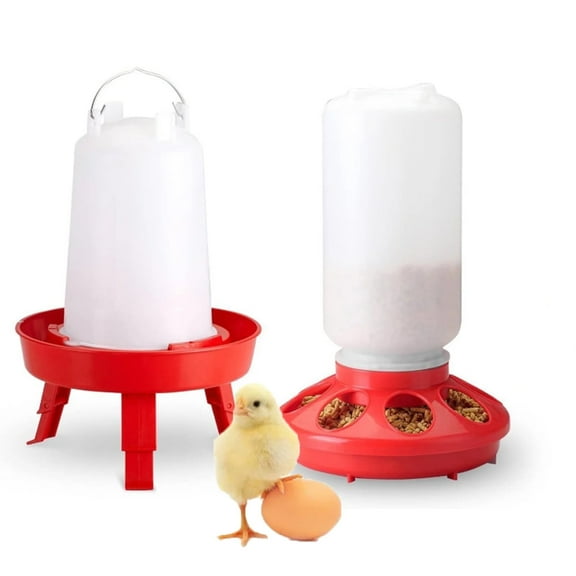 WLGJL Plastic Chick Feeder and Waterer Kit,0.3Gal Feeder and 0.4Gal Waterer with 3 Adjustable Heights for Baby Chicken Duck Brooder,2PCS