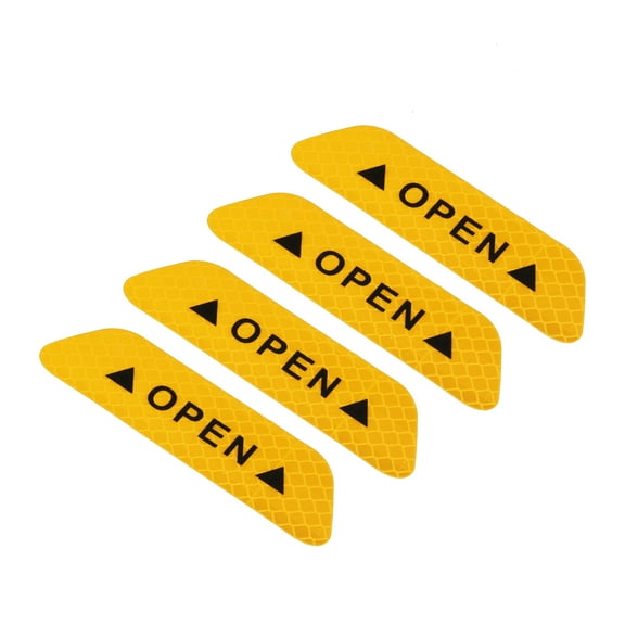 4pcs Car Door Reflective Sticker Open Warning Tape Safety Sign Decal Warning Mark Night Reflective for Auto Yellow