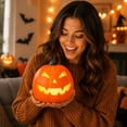 thumbnail image 6 of Glowing Halloween Pumpkin Decor, Ornament for Scary Party, Indoor Outdoor Fall Harvest Decoration, Fake Pumpkin Light Up for Centerpiece, 6 of 7