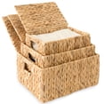 thumbnail image 1 of Cestas de almacenamiento de mimbre con tapa, juego de 3 cestas con tapa, cestas de almacenamiento decorativas rectangulares de mimbre, caja de almacenamiento grande de ratán, cestas para jacintos, 1 of 7
