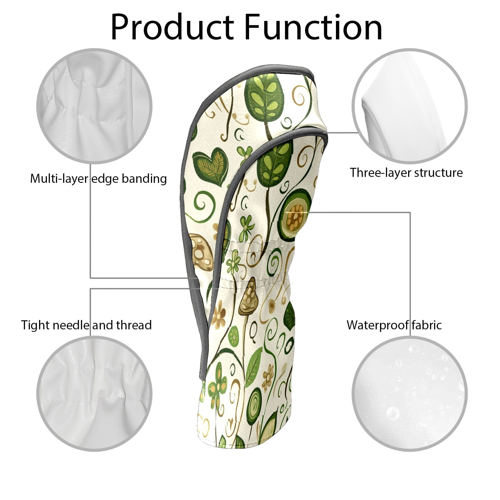 Golf Club Covers PU Leather Waterproof Head Covers for Fairway Woods Hybrids Green Cute Pattern