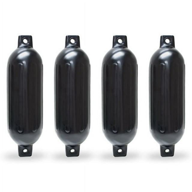 NEH Twin Eye Ribbed Boat Pontoon Fender 6.5" x 23" 4pcs Inflatable Vinyl Mooring Bumpers Guard Dock Docking - Black