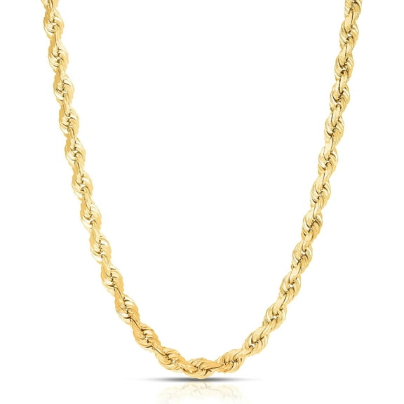Floreo 10k Yellow Gold 7mm Solid Rope Chain Diamond Cut Necklace