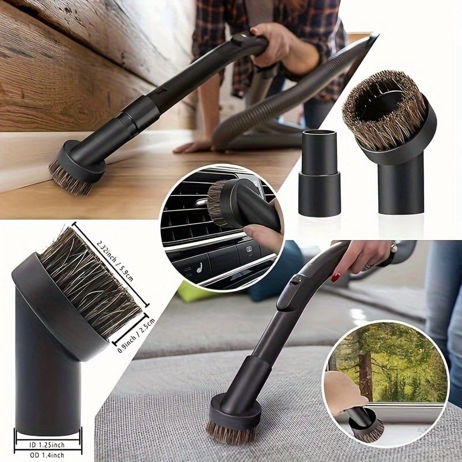 12PCS Universal Vacuum Attachment Kit Wet Dry Plastic Vacuum Hose Adapter 1-1/4" Vacuum Cleaners Accessories With Horse Hair Brush Extension Wand Flexible Crevice Tool Adapter For Shop Vac