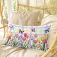 thumbnail image 4 of Tulips Spring Floral Pillow Covers, Linen Long Throw Pillow Case, Flowers Butterfly Plaid Pastoral Holiday Pillow Protector Decorative Cushion Cover for Living Room/Bedroom 12" x 20", 4 of 8