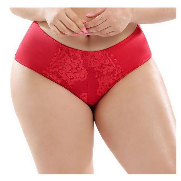 Scyoekwg Women's Underwear Hipster Panties Lace Solid Color Stretchy Comfort Ladies Underpants High Waisted Underwear Briefs(Red,XL)