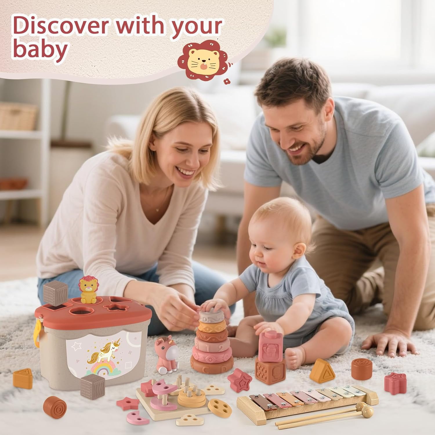 Baby Toys 6-12 Months, Montessori Toys for Toddler, Baby Blocks Toy, Shape Sorting Toys for 6+ Month Girls Boys Birthday Chiristmas Gifts