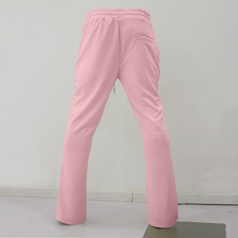 Pink Stacked Sweats For Men Stacked Jeans Stone Wash Flared
