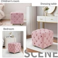 thumbnail image 6 of LEHZROAJ Button Tufted Velvet Vanity Stool with Metal Legs, Modern Makeup Ottoman, Upholstered Foot Rest Footstool for Living Room Bedroom（Pink）, 6 of 8