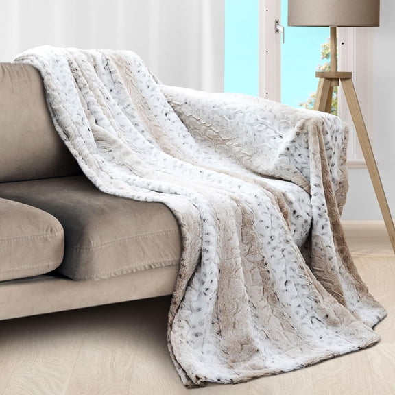 Embossed Faux Fur Throw Blanket - Ultra Soft Fuzzy Blanket, 50" x 60" - Snow Leopard