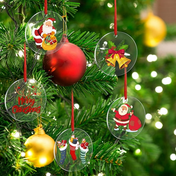 10 Pièces Acrylique Rond Plaque Transparent Disques Noël Tree Décor DIY  Pendants